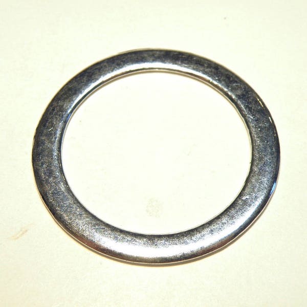 Two (2) Jumbo 38mm Pewter Silver Flat Plain Round Rings