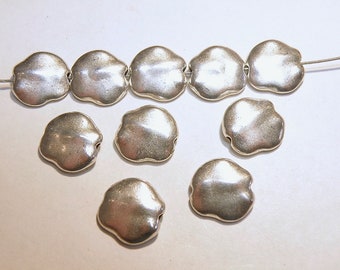 10 Pewter Silver Flattened Organic Style Matte Finish Beads