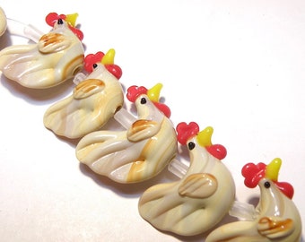 One (1) Light Taffy Swirl Rooster Chicken Lampwork Bead --- Lot UU