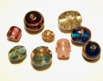 Choose Choice - 1 Ounce or 2 Ounces Random Assortment Lampwork Glass Beads with Goldstone Accents - Includes Wedding Cake