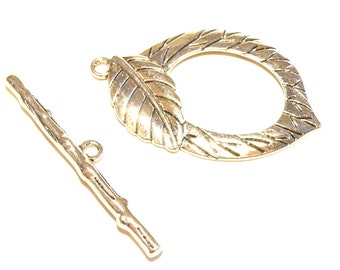 One (1) Huge Pewter Silver Leaf and Twig Toggle Clasp Set