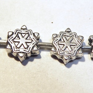 10 Pewter Silver Snowflake Spacer Beads