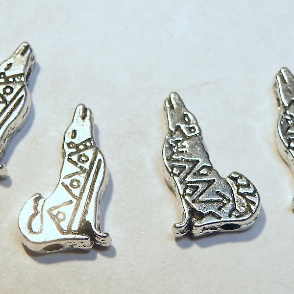 Ten (10) Southwestern Design Howling Coyote Wolf Pewter Spacer Beads