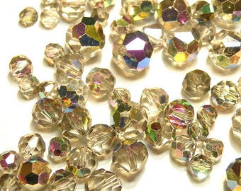 DESTASH - 1.46 Ounces Assorted Vintage Clear Faceted Glass Beads with Iridescent Coating --- Lot 3Z - 3