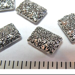 12 Pewter Rectangular Floral Pillow Beads