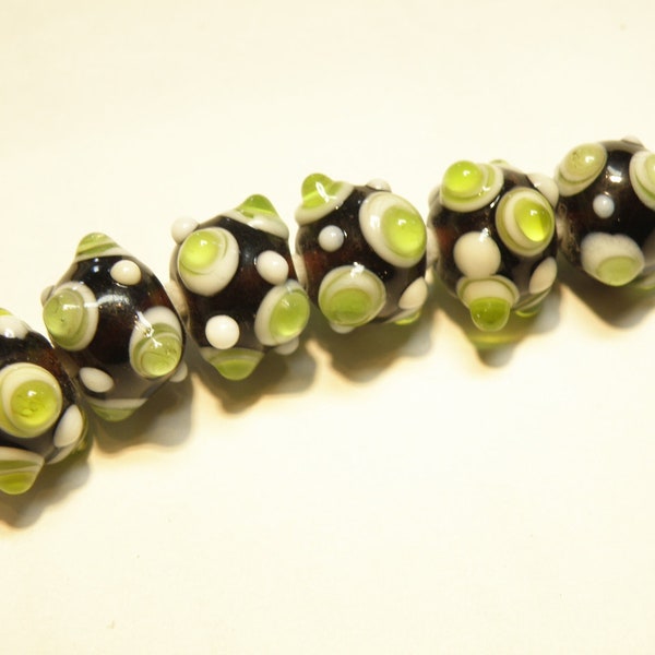 Vintage(?) --Choose Quantity -- Translucent Purple Sputnik Lampwork Rondelle Beads with Peridot Green and White Bumps - Lot 5E