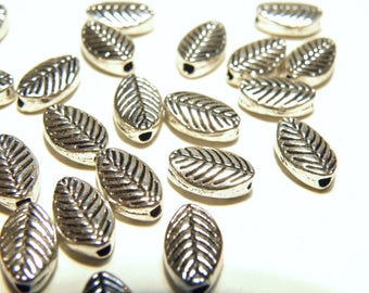 20 Small Pewter Silver Leaf-Shaped Spacer Beads