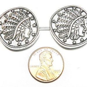Two (2) Pewter Indian Head Coin-Style Beads