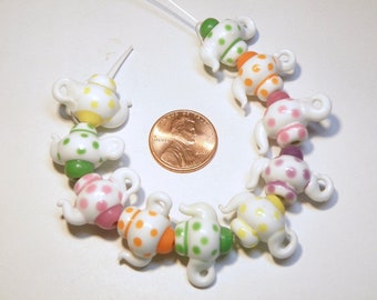 One (1) Lampwork Glass Polka Dot Teapot Bead --- Lot UU