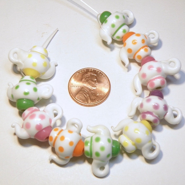 One (1) Lampwork Glass Polka Dot Teapot Bead --- Lot UU