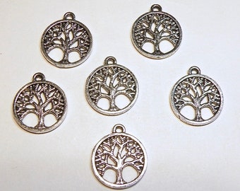 Six (6) Pewter Silver Tree of Life Charms