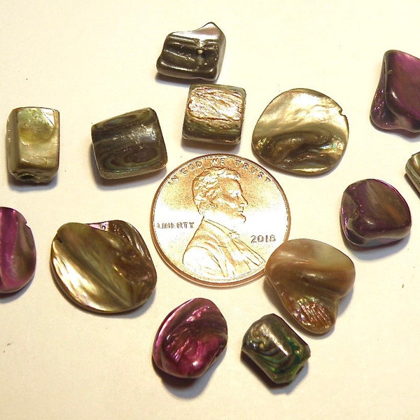 DESTASH - 0.47 Ounces Assorted Shapes Abalone Shell Beads: Brown and Purple --- Lot 3Z - 1