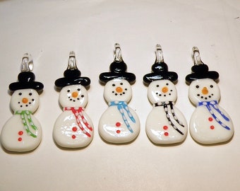 Choose Color: One (1) Cute Lampwork Glass Snowman Pendant --- LOT UU