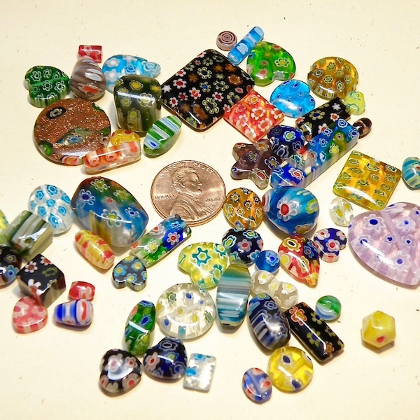 DESTASH - Two (2) Ounces Mixed Millefiori Glass Beads -- LOT UU