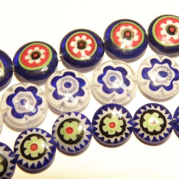 CHOOSE - 10 Millefiori Disc Coin Beads with Flower Design --  Lot UU