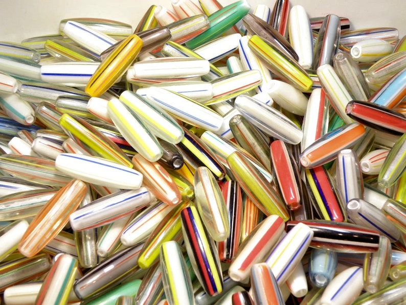 DESTASH Five 5 Long Oval Tapered Tube Cane Glass Beads Etsy