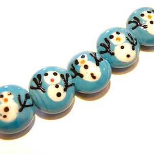 Set of Five (5) Snowman Lentil Lampwork Beads  - Lot  UU