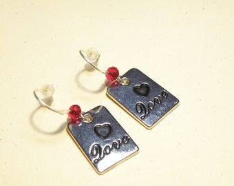 20% OFF -- Silvertone Love Heart Dangle Charm Earrings with Swarovski Earwires
