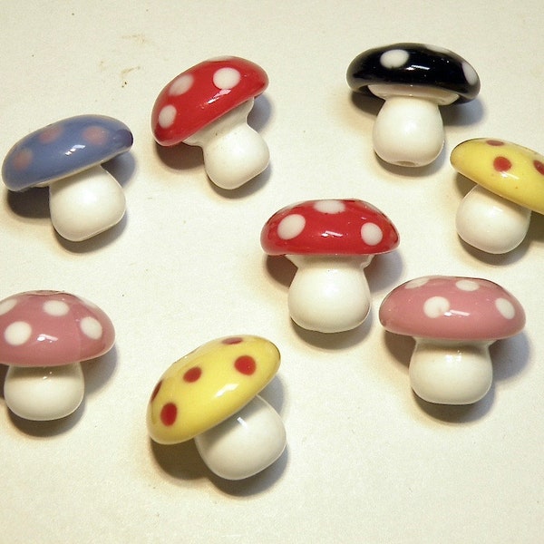 NEW COLOR --  One (1) Lampwork Glass Polka Dot Toadstool Mushroom Bead --- Lot UU