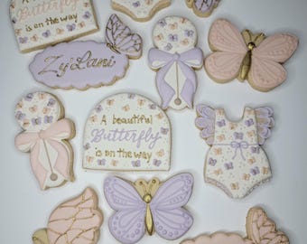Butterfly baby shower cookies, butterfly birthday cookies