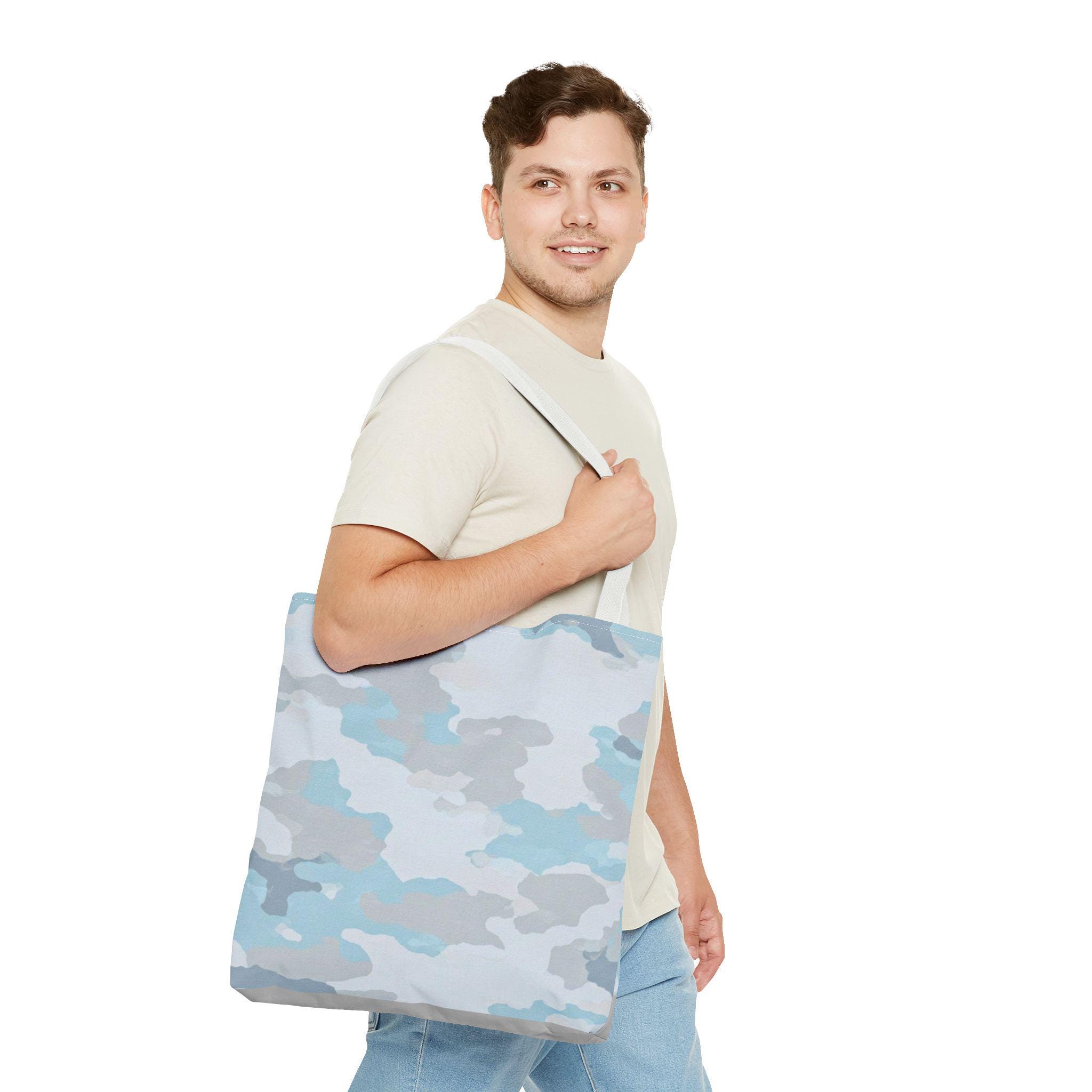 Snow Camo Tote Bag, Winter White Camouflage Carryall Snow Camo Tote Bag, Winter White Camouflage Carryall