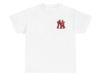 Red Stylized NY Logo T-Shirt | Sports Lettering Graphic Tee