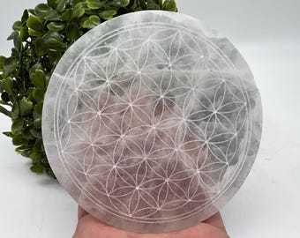 Flower of Life Selenite Plate: Crystal Recharging & Purification (10/10cm)