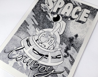 SPACE COWBOY -Black & White Giclée Print by Alex Hahn (A4 or A3, limited edition of 50, signed and numbered)