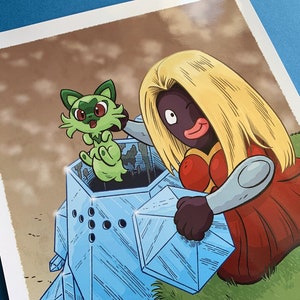 Stampa divertente dei Pokémon "Cat Bin Jynxy" con Jynx, Sprigatito e Regice – di Alex Hahn