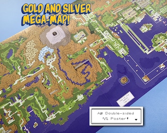 POKEMON MEGA MAP: Johto and Kanto – Extended Gold/Silver era overworld map [A2 double-sided poster]
