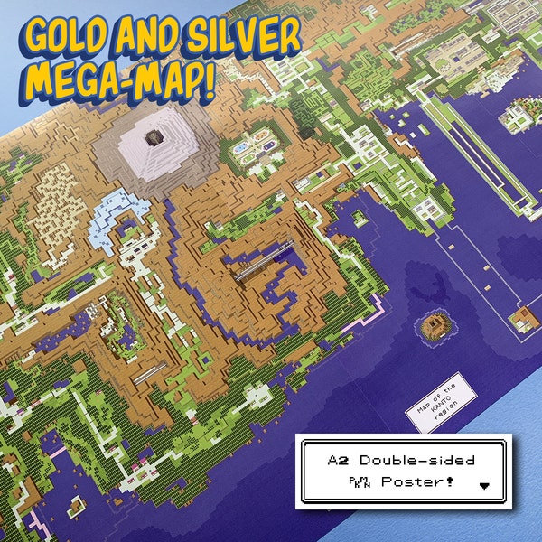 POKEMON MEGA MAP: Johto and Kanto – Extended Gold/Silver era overworld map [A2 double-sided poster]