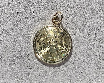 Antique 14K yellow gold engine turned floral pattern cuff link conversion pendant/charm