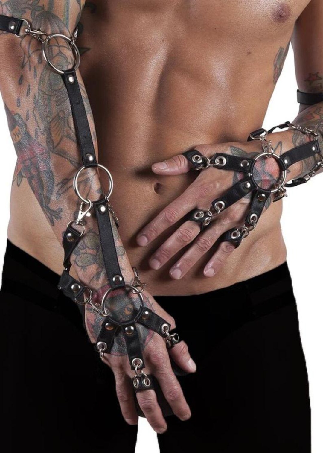 Men's Hand and Arm Harness - Elastic and Ring Detail - Rave Outfit ...