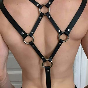 Mens Leather Lingerie Harness Men Chest Suspender, Leather Festival Harness, Gay harness, Rave Outfit
