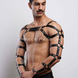 Men&#39;s Leather Chest Shoulder and Arm Harness - Handcrafted Bulldog Harness - Plus Size Options - Edgy Leather Outfit
