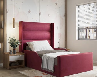 Nova bed frame for kids, Twin Toddler bed frame, Children Bed frame, Upholstered Bed, Kids Bed with Rails, Small single/Twin Bed frame