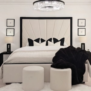 Barcelona Custom Bed Frame and Headboard, Upholstered Handmade Bed frame, Modern Bed Frame, King/California King/Full Platform Bed frame