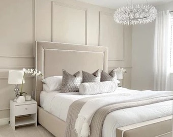 Hampton Custom Bed Frame and Headboard, Upholstered Handmade Bed frame, Modern Bed Frame, Queen/King/California King/Full Platform Bedframe