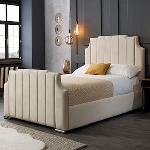Moscow Custom Upholstered Bed Frames with Headboard, Modern Bed Frame, Queen/King/California King/Twin/Full Platform Bedframe, Handmade bed