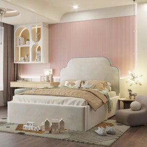 Sapphire Kids Bed with Rails, Twin Toddler Bed Frame, Children Bed frame, Upholstered bed, Kids Bed frame, Single/Twin Bed frames