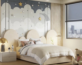 Circus Velvet Upholstered Panels Bed, Custom Upholstered Bedframe, Modern Bed frame, Wall headboard Queen/King/Twin/Full Bed frame