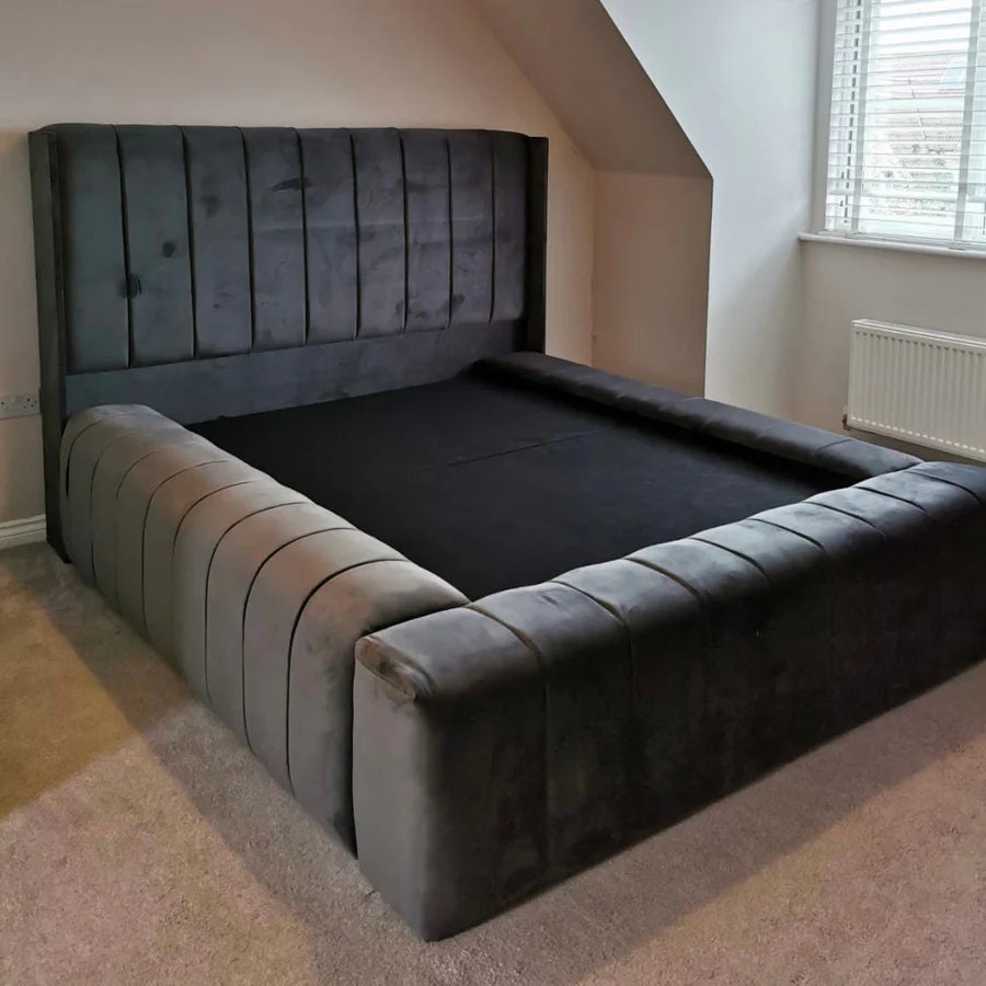 Duke Bed, Handmade Platform Bed Frame, Modern Upholstered Bed Frames with Headboard, Queen/king Bedframe and Headboard