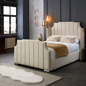 Wing Custom Upholstered Bed Frame with Headboard, Modern Bed Frames, Queen/King/California King/Twin/Full Platform Bedframe, Handmade bed