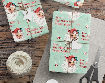 Personalized Gift Wrap Vintage Santa Claus Paper Wrapping Paper Gift For Kids Custom Name Wrapping Paper Retro Christmas Holiday Gift Wrap