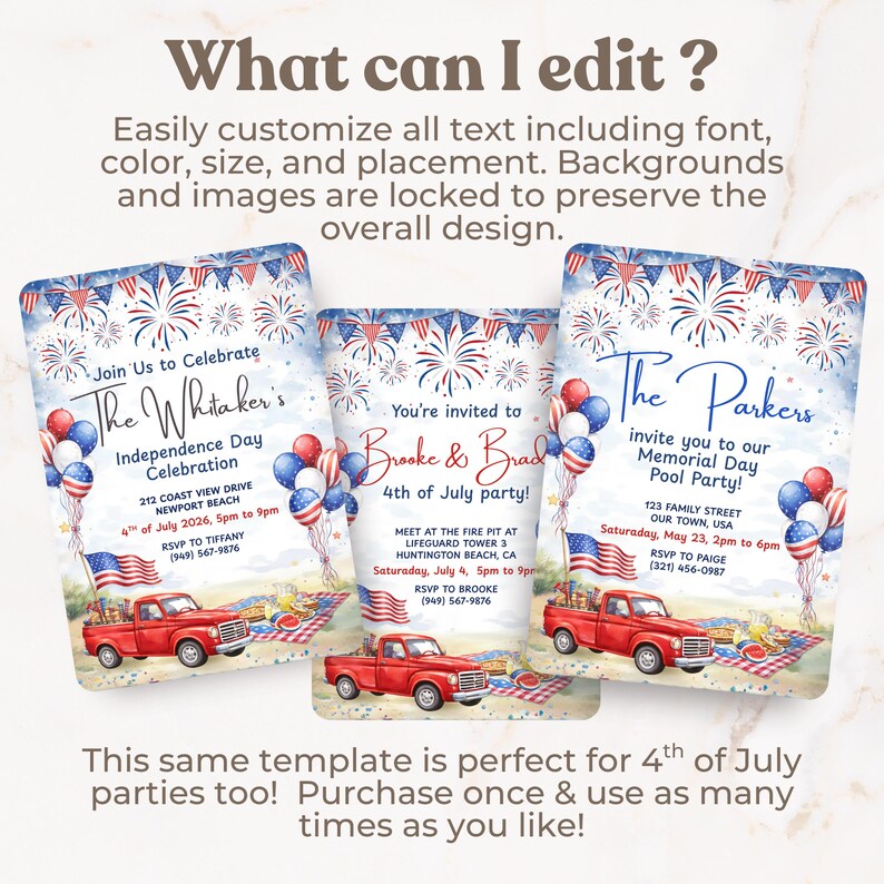 Memorial Day Party Invitation Digital Download Patriotic American Flag ...