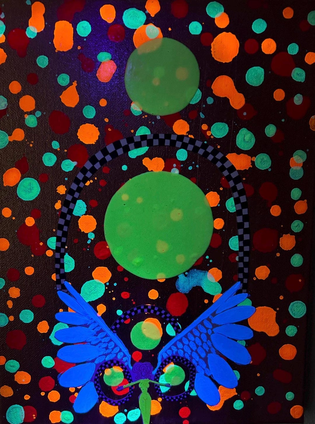 Copper Shimmer Angel, Black Light Reactive Splatter Mixed Media ...