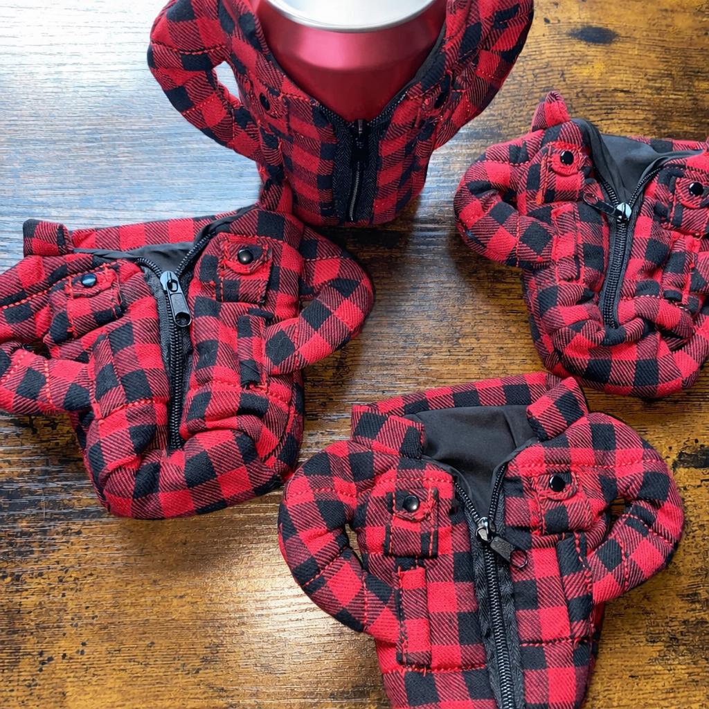 Buffalo Plaid Jacket Can Cooler | Quilted Zip-up Drink Koozie | Red ...