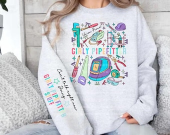 Girly Pipe Fitter Sweatshirt | Pastel Doodle Occupational Sweater | Women in Trades Gift