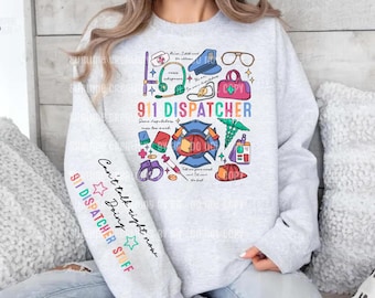 Sudadera con estampado de operador del 911, cuello redondo con la línea dorada delgada, suéter de apoyo para socorristas, suéter para oficial de comunicaciones de emergencia