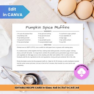 Editable Recipe Card Template | 4x6, 5x7, A5, A6 | Minimalist Canva Recipe Card | Instant Download, Printable, DIY Recipe